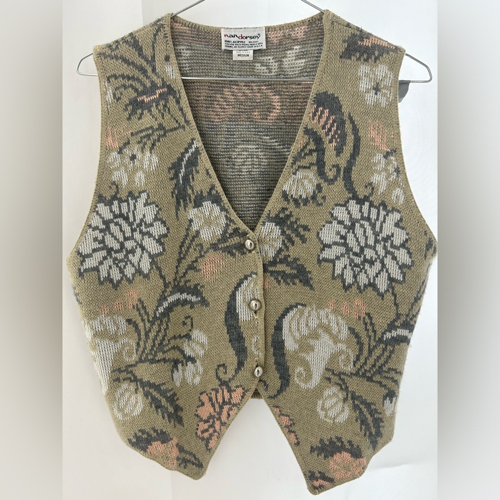VTG 90s NAN DORSEY Floral Knit Sweater Vest